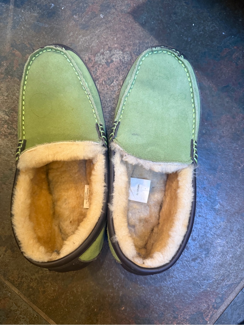 Men's Green Fleece-Lined Slip-On Slippers